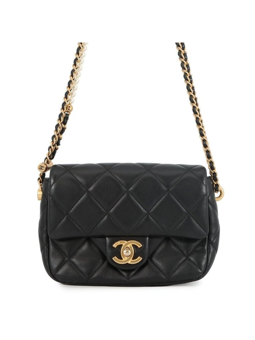 Chanel Chain Shoulder Bag Mini Quilted Faux Pearl Lambskin